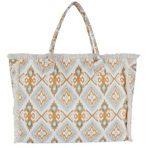 Boho Aztec western Fringed Tote Bag - White and Tan